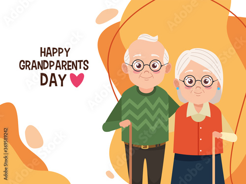 happy grandparents day card with old couple