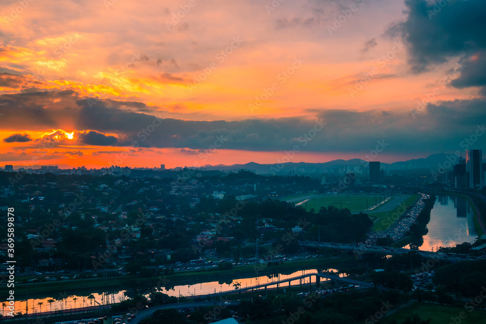 sunset over the city of sao paulo