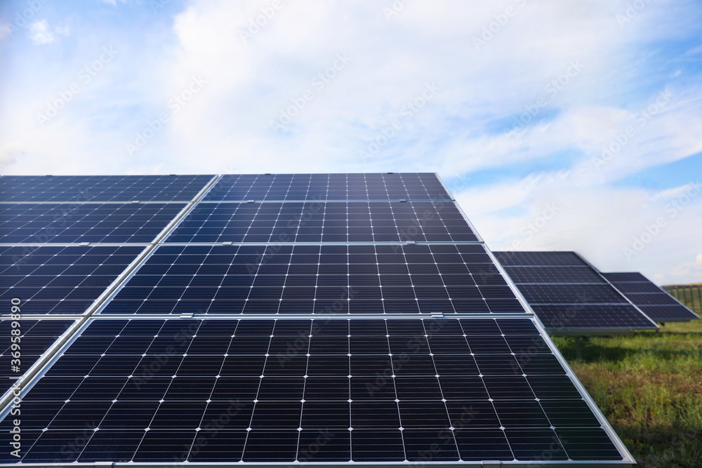 Solar panels installed outdoors. Alternative energy source Solar panels installed outdoors. Alternative energy source