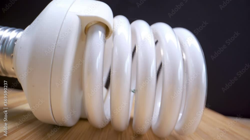 Closer look of the white swirling bulb on the table Closer look of the white swirling bulb on the table
