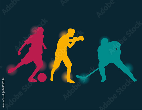 group of athletic people practicing sports silhouettes