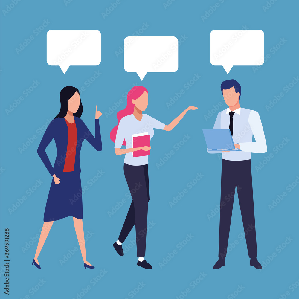 group of business people teamwork with speech bubbles characters group of business people teamwork with speech bubbles characters