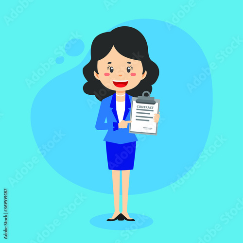 Saleswoman Character Holding Contract Document