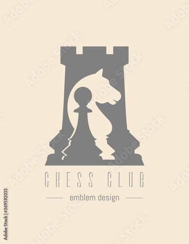 Chess club emblem design. Chess logo. Vector illustration