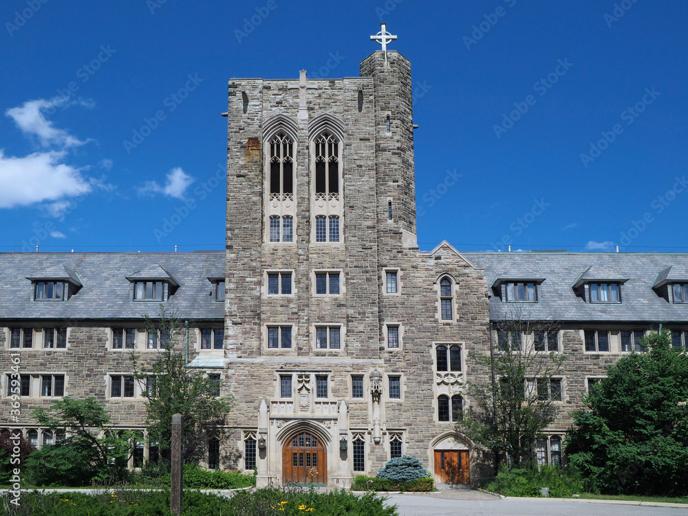 Catholic School and convent with distinctive gothic architecture.