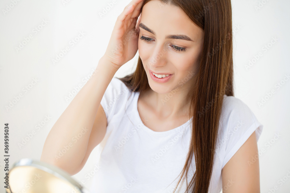 Woman with beauty face touching healthy facial skin portrait. Woman with beauty face touching healthy facial skin portrait.