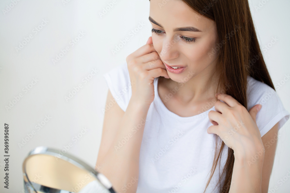 Woman with beauty face touching healthy facial skin portrait. Woman with beauty face touching healthy facial skin portrait.