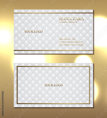 Elegant business card with white upholstery texture