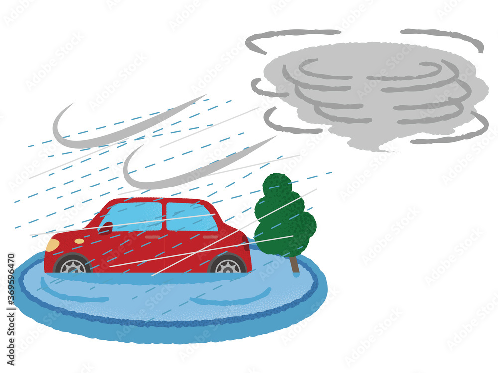 台風の被害に遭う自動車のベクターイラスト Stock Vector | Adobe Stock
