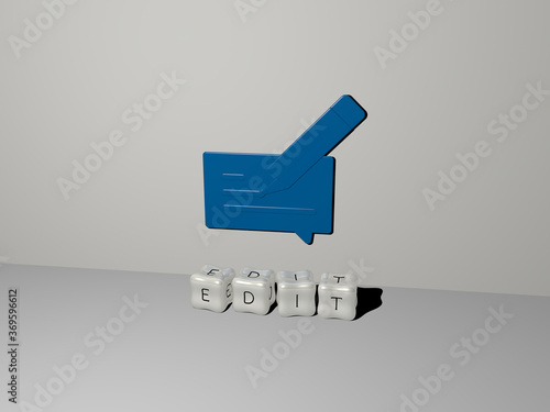 Εκτύπωση καμβά 3D representation of EDIT with icon on the wall and text arranged by metallic cubic letters on a mirror floor for concept meaning and slideshow presentation