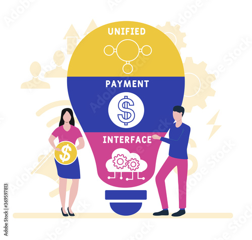 Flat design with people. upi unified payment interface. Vector illustration for website banner, marketing materials, business presentation, online advertising.