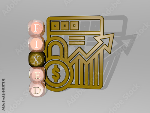 3D illustration of fixed graphics and text around the icon made by metallic dice letters for the related meanings of the concept and presentations. background and business photo