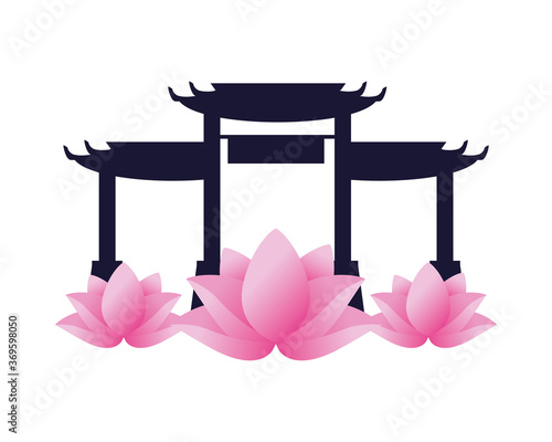 lotus flowers asian with chinese archs