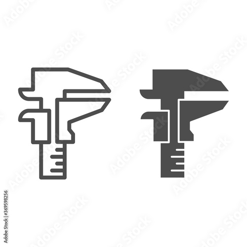 Calipers line and solid icon, house repair concept, engineering measurement sign on white background, vernier caliper icon in outline style for mobile concept and web design. Vector graphics.