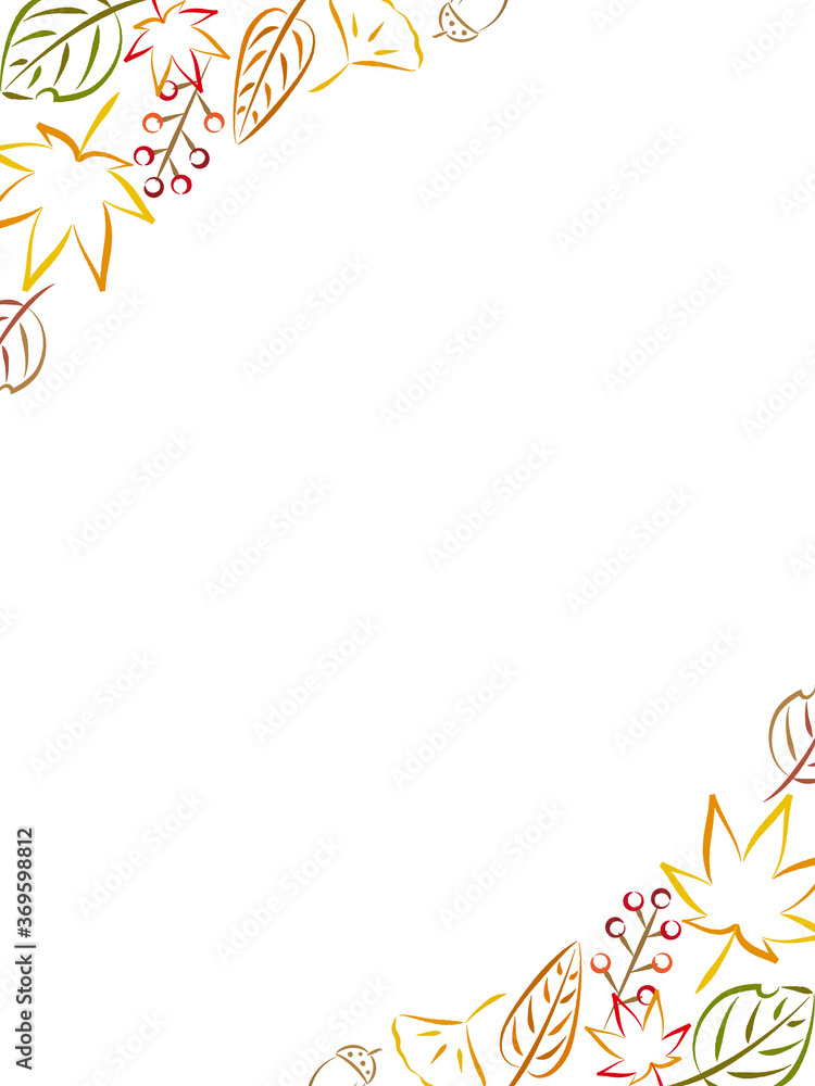 紅葉やイチョウなど秋の和風背景 フレーム 筆の手書き風 縦向き Stock Vector Adobe Stock
