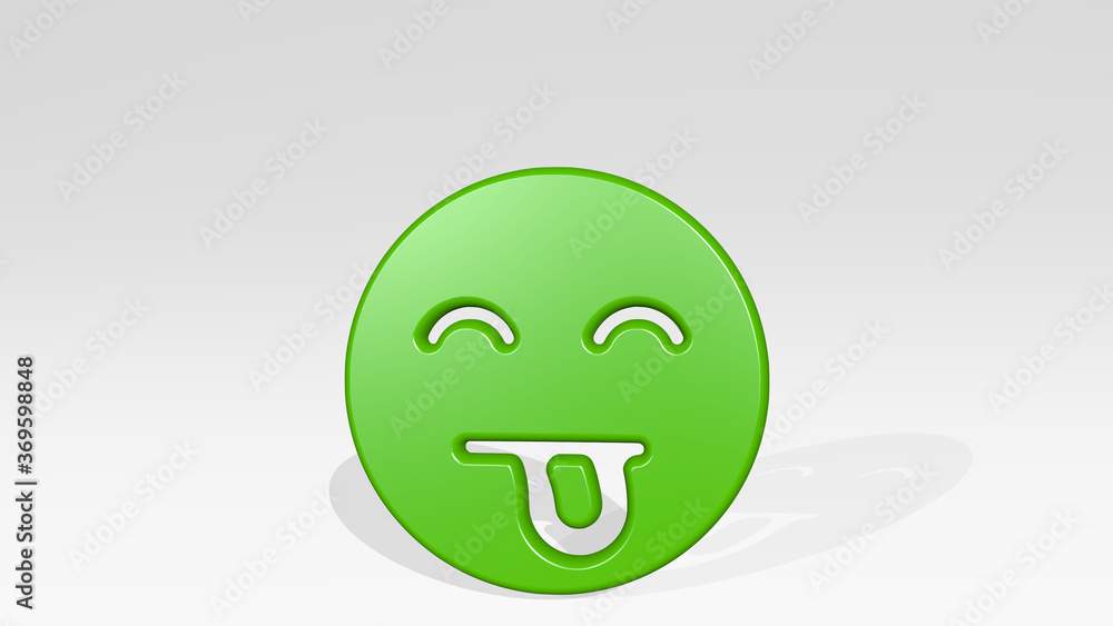 SMILEY TONGUE 1 ALTERNATE made by 3D illustration of a shiny metallic sculpture with the shadow on light background. face and icon SMILEY TONGUE 1 ALTERNATE made by 3D illustration of a shiny metallic sculpture with the shadow on light background. face and icon