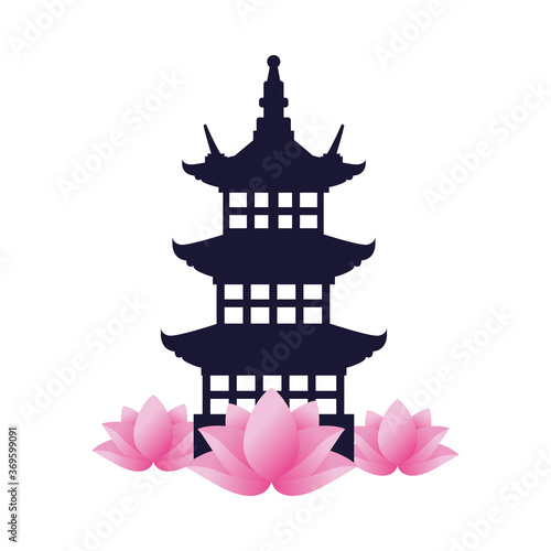 lotus flowers with chinese castle