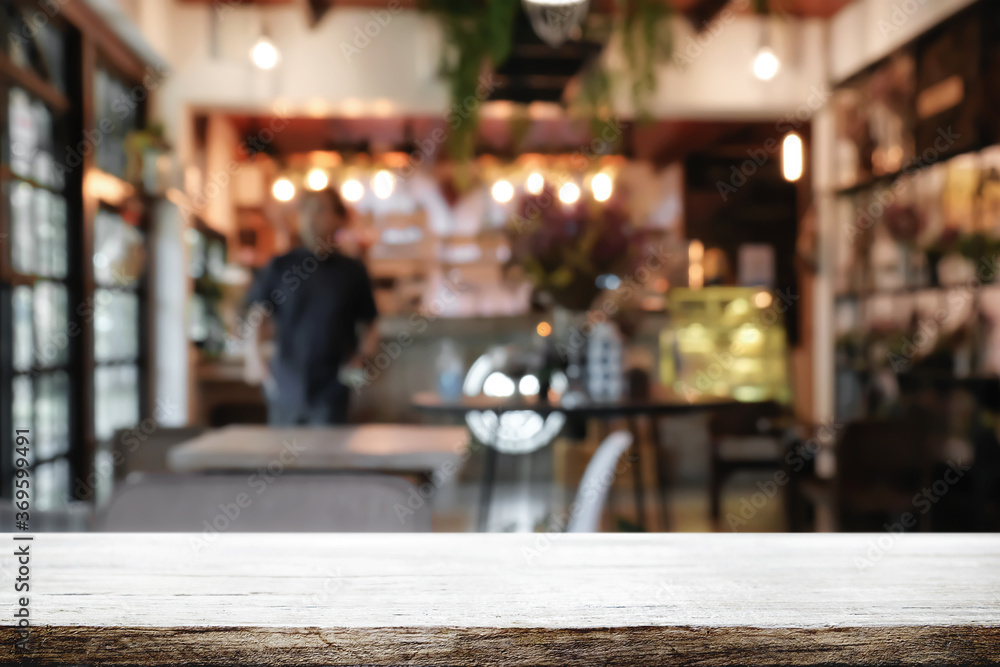 Cafe Bistro with Empty wood table for product display montage. Cafe Bistro with Empty wood table for product display montage.