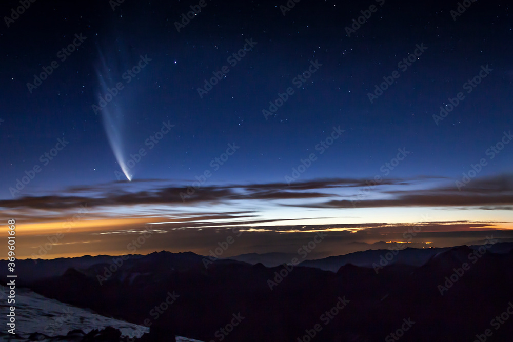 Bright comet in starry sky. Named for the astronomer who first spotted it, Comet McNaught had been unknown to science only four months earlier.   It won't be seen again until the 3400's.