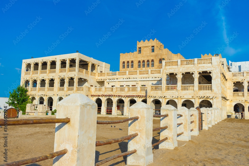 view of Horses Stables with blue sky, Souq Waqif in Doha, Qatar.