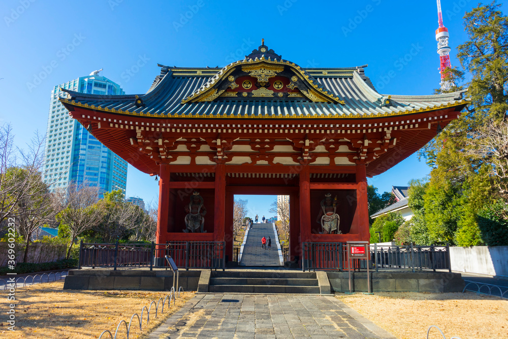 Gate of Daitokuin Mausoleum at Shiba Park in Tokyo, Japan