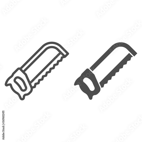 Manual saw line and solid icon, house repair concept, saw sign on white background, handsaw icon in outline style for mobile concept and web design. Vector graphics.