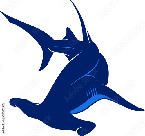 Simple Silhouette of Swimming Hammerhead Shark