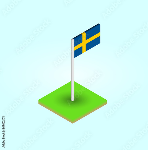 Isometric style flag of Sweden. 3D effect, vector illustration, with 1000 step blend for gradient shadow effect. Editable, removable background.