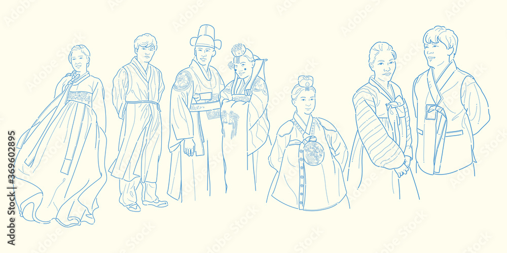 Korean, traditional clothing, Hanbok, vector illustration Korean, traditional clothing, Hanbok, vector illustration