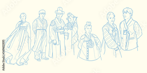Korean, traditional clothing, Hanbok, vector illustration