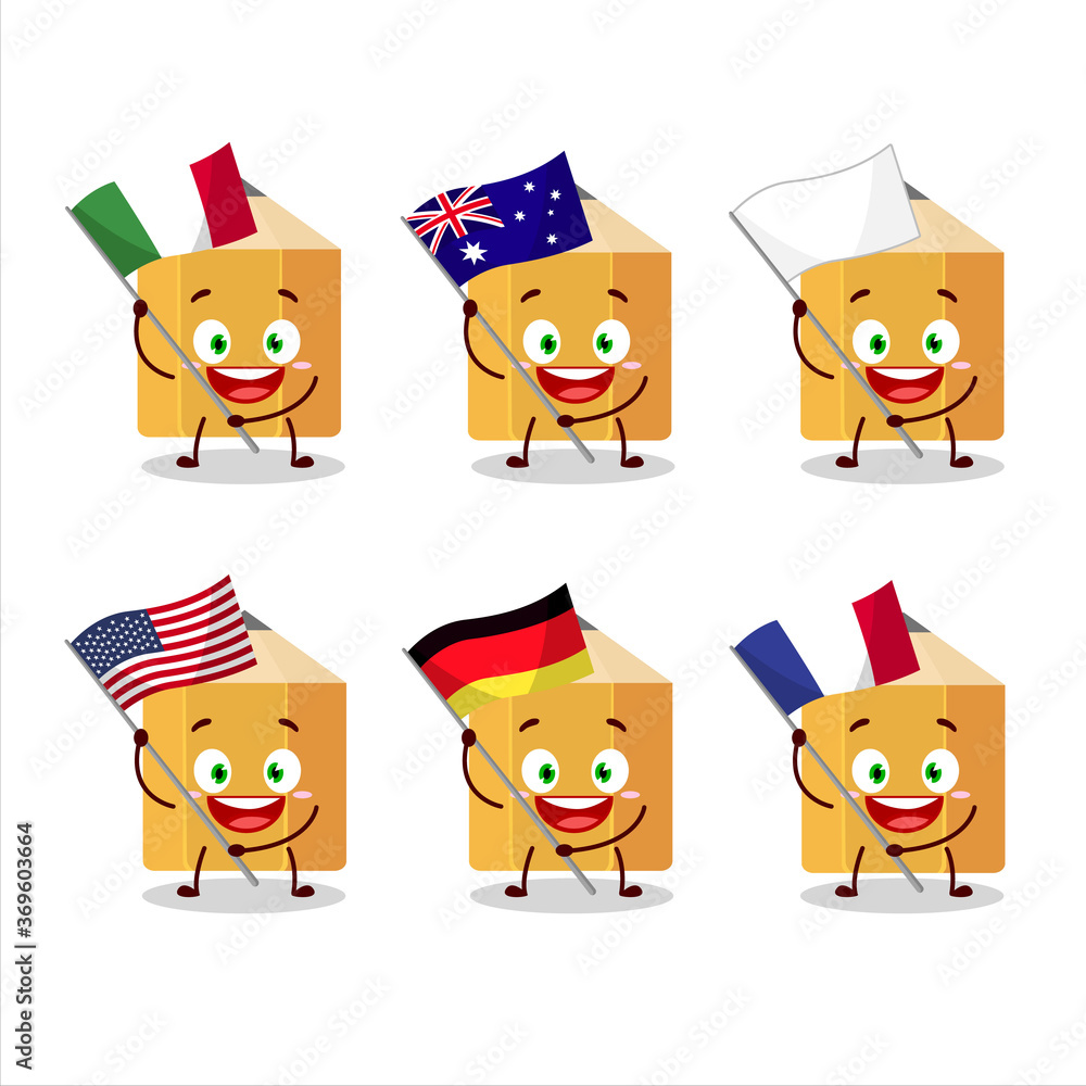 Pencil cartoon character bring the flags of various countries Pencil cartoon character bring the flags of various countries