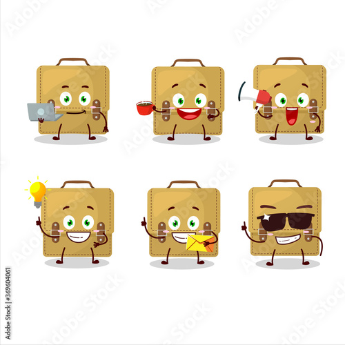 Sling bag school cartoon character with various types of business emoticons