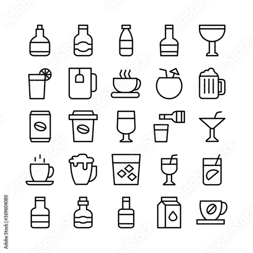 Beverage icon set vector line for website  mobile app  presentation  social media. Suitable for user interface and user experience.