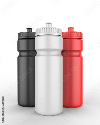 Sport blank sipper bottles for water isolated on white background for mock up and template design. 3d render illustration.