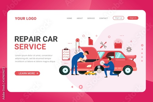 Landing page template Car service repair, repaint and tune up design concept