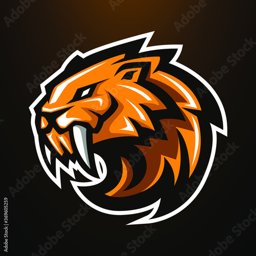 sabertooth tiger head mascot logo concept