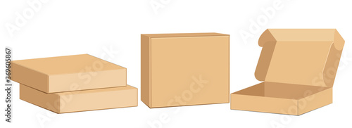 blank packaging boxes - open and closed mockup, isolated on white background. Vector illustration