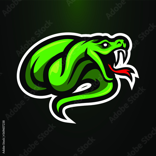 Snake mascot Logo for Sport and Esport isolated on dark background