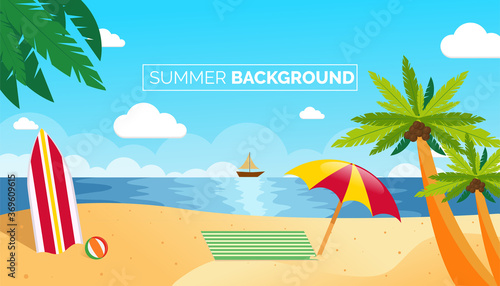 Tablou pe pânză Summer Vacation Loungers On Sea Beach Landscape Beautiful Seascape Banner Seasid