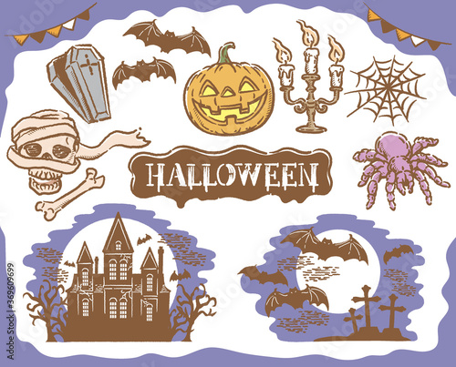 ハロウィン、レトロ調のイラスト素材。 ベクターイラスト。
