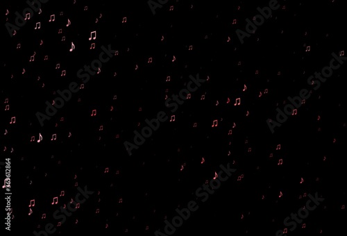 Dark Green, Red vector background with music symbols.