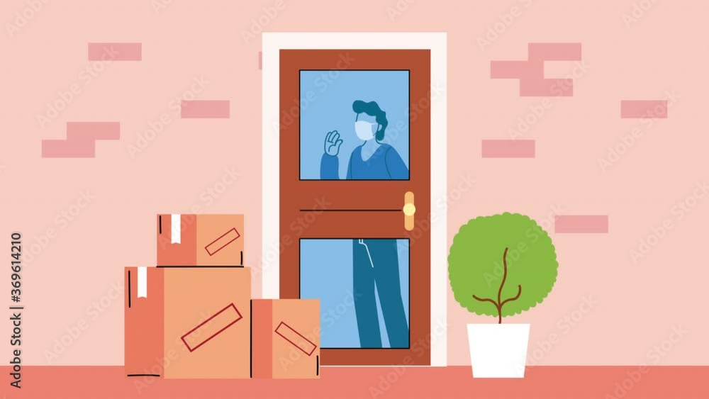 boxes carton in door house delivery service animation boxes carton in door house delivery service animation