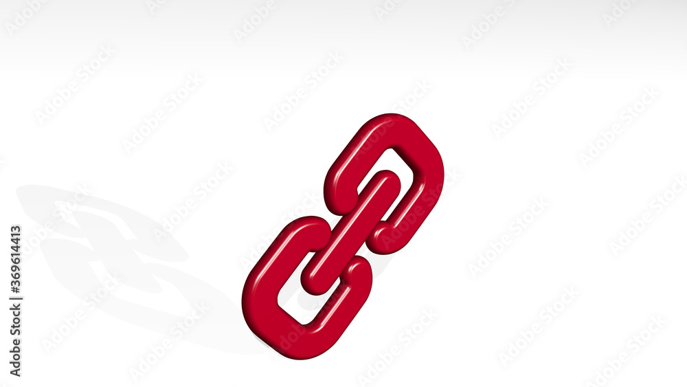 HYPERLINK stand with shadow. 3D illustration of metallic sculpture over a white background with mild texture. icon and chain HYPERLINK stand with shadow. 3D illustration of metallic sculpture over a white background with mild texture. icon and chain