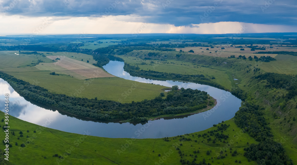 Aerial panorama of the river of Sylva in Perm Krai in Russia