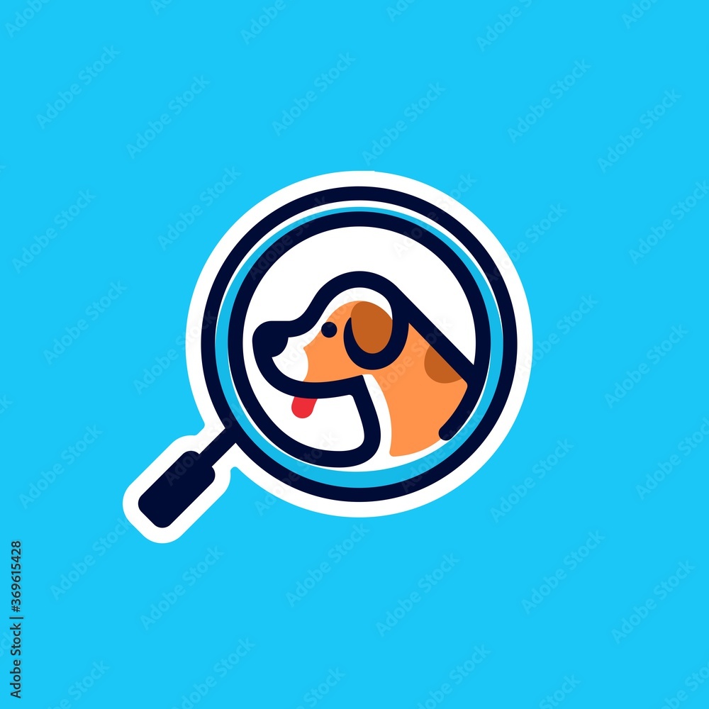 dog puppy head logo sticker for search pet company with minimal magnifying glass icon vector illustration in trendy cartoon line style dog puppy head logo sticker for search pet company with minimal magnifying glass icon vector illustration in trendy cartoon line style