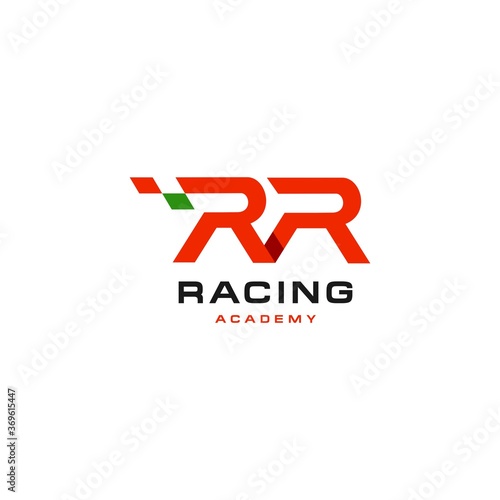 RR logo letter icon in sporty racing academy style design 