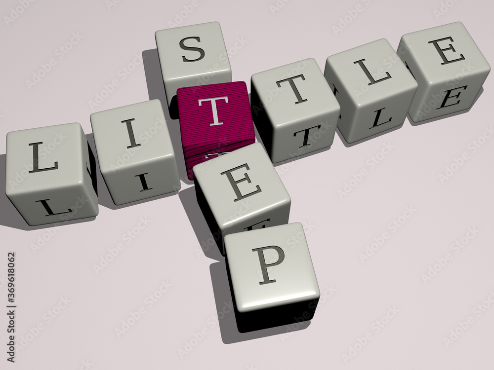 crosswords of LITTLE STEP arranged by cubic letters on a mirror floor, concept meaning and presentation. girl and child crosswords of LITTLE STEP arranged by cubic letters on a mirror floor, concept meaning and presentation. girl and child