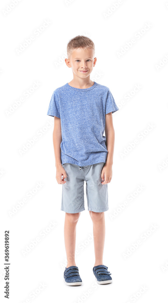 Cute little boy on white background