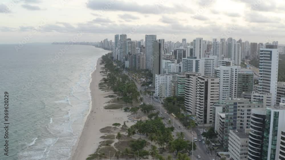 View of skyscrapers by the sea View of skyscrapers by the sea