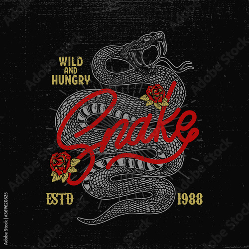Illustration of snake head, cobra, python, viper in vintage monochrome style. Design element for poster, t shirt. Vector illustration
